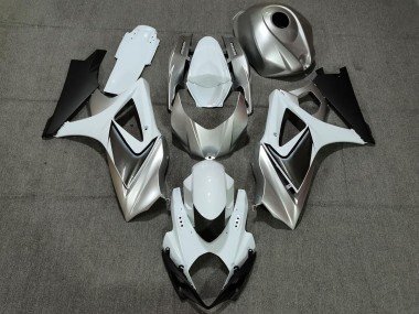 Blanco Plateado Personalizado Con Negro 2007-2008 GSXR 1000 Carenados Moto