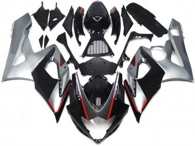 Negro & Plata Brillo Con Rojo 2005-2006 GSXR 1000 Carenados Moto