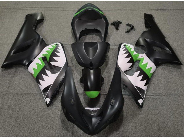 Tiburón Negro Mate & Verde 2005-2006 ZX6R Carenados Moto
